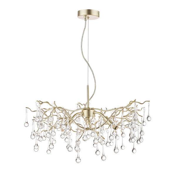 Laura Ashley Willow Lampadario a 3 Luci Champagne Satinato con Gocce di Cristallo
