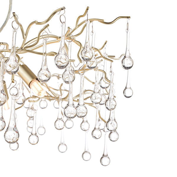 Laura Ashley Willow Lampadario a 3 Luci Champagne Satinato con Gocce di Cristallo