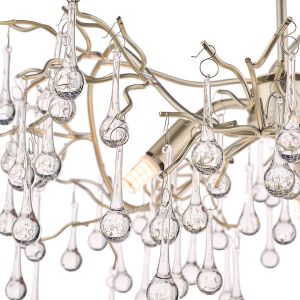 Laura Ashley Willow Lampadario a 3 Luci Champagne Satinato con Gocce di Cristallo