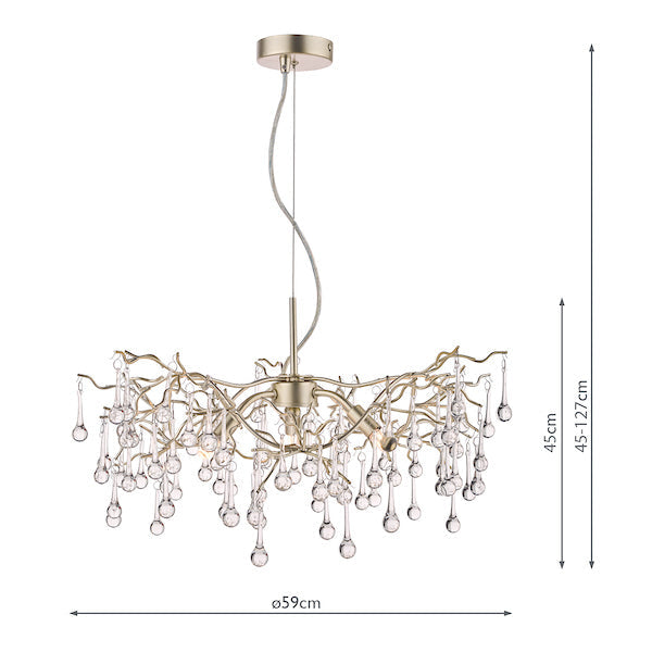 Laura Ashley Willow Lampadario a 3 Luci Champagne Satinato con Gocce di Cristallo