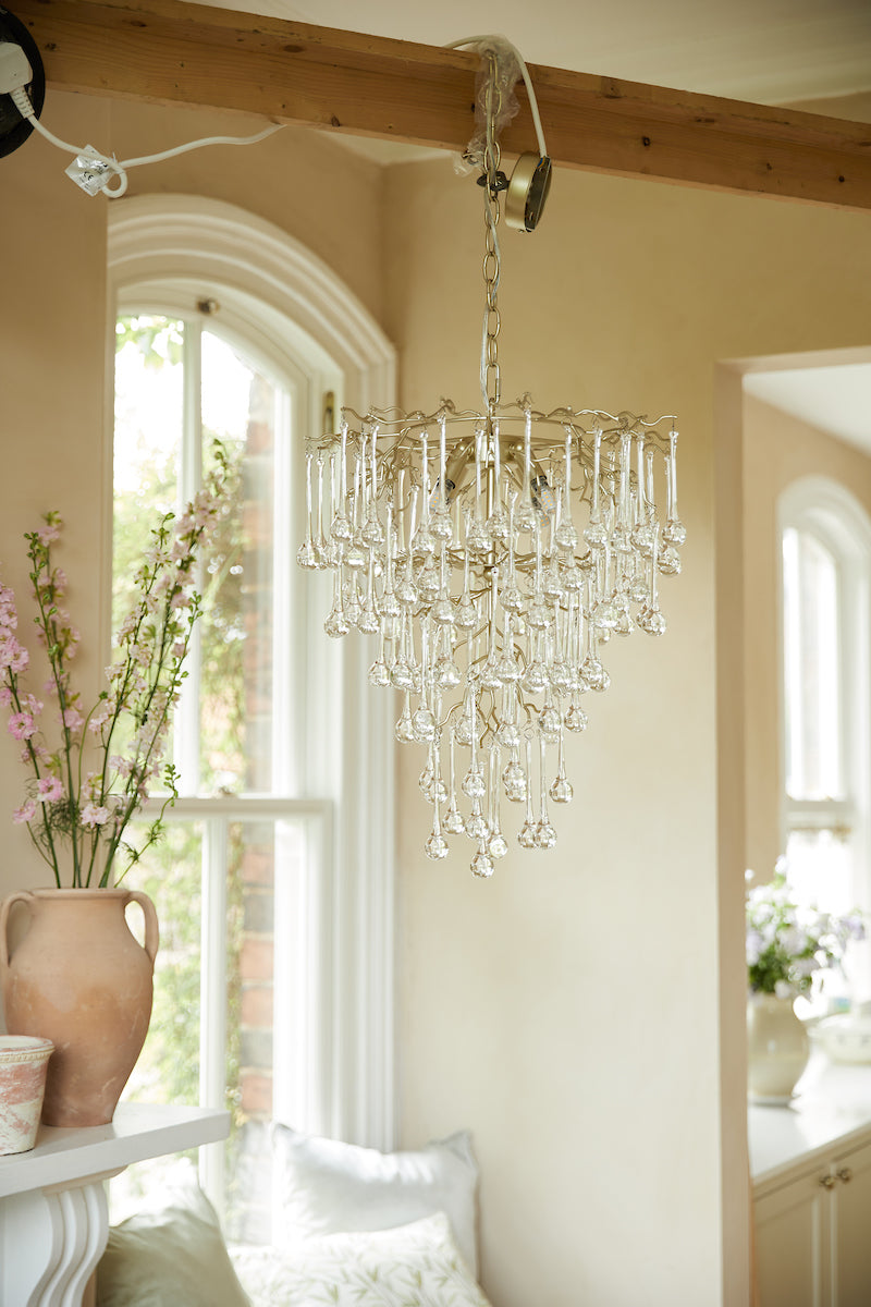 Lampadario Laura Ashley Willow a 4 luci in Champagne Satinato e Cristallo