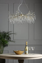 Lampadario a 5 luci Laura Ashley Willow in Champagne Satinato con Gocce di Cristallo