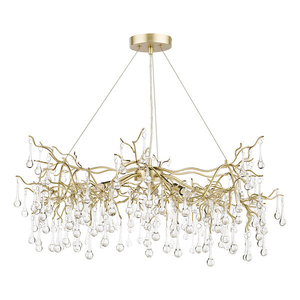Lampadario a 5 luci Laura Ashley Willow in Champagne Satinato con Gocce di Cristallo