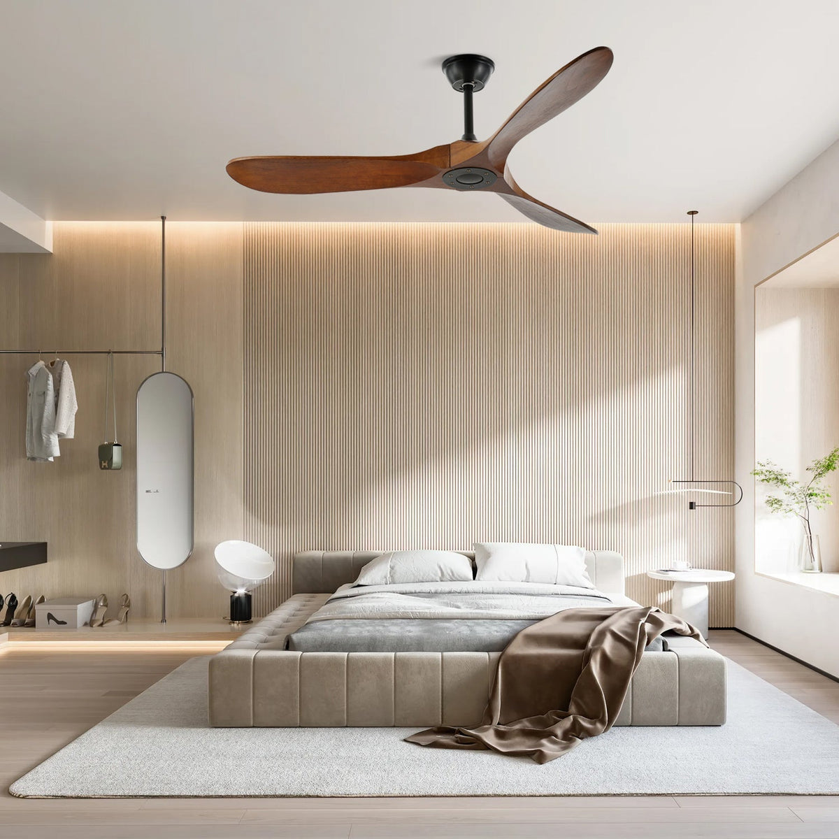 Ventilatore da Soffitto Leno Moderno in Legno di Noce con Telecomando