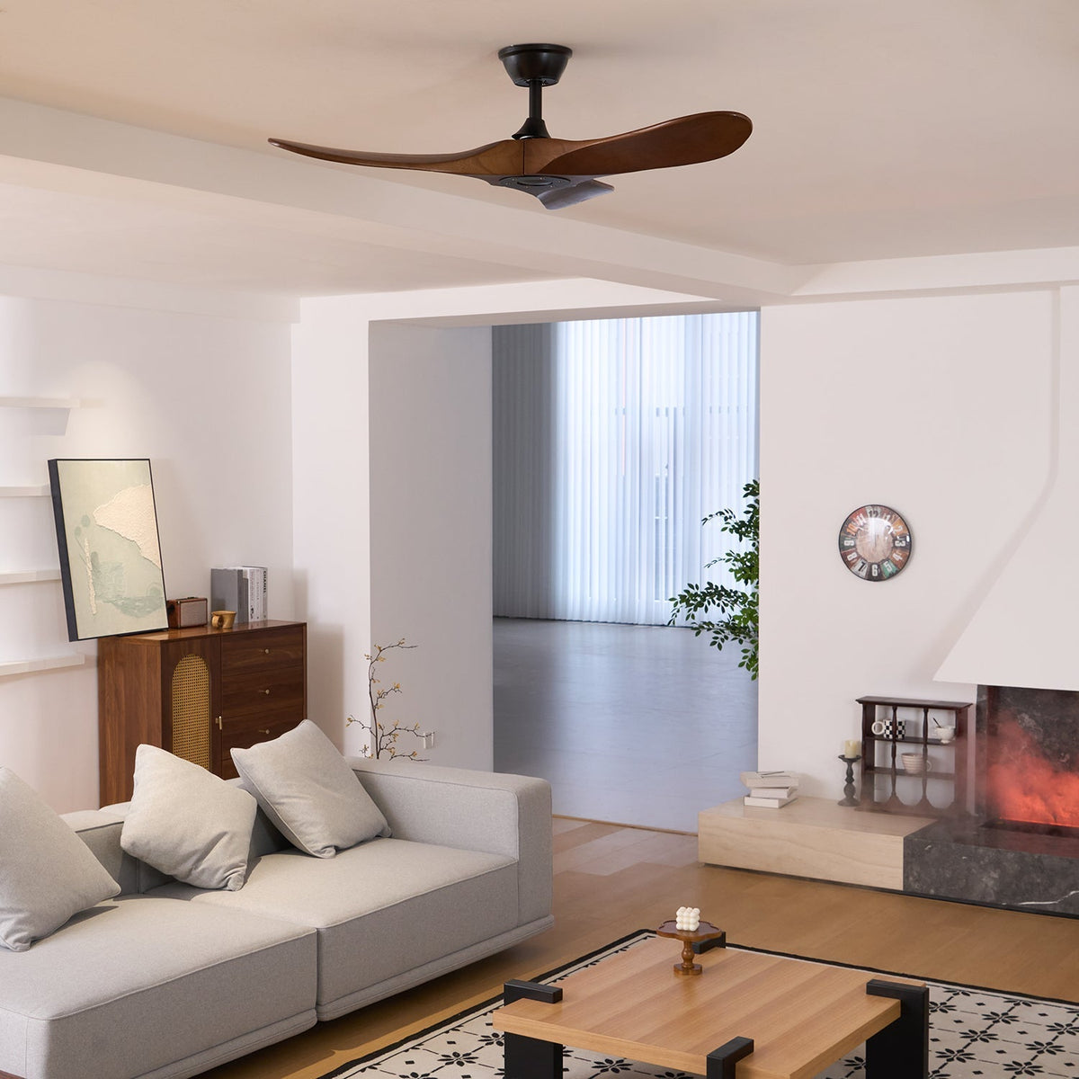 Ventilatore da Soffitto Leno Moderno in Legno di Noce con Telecomando