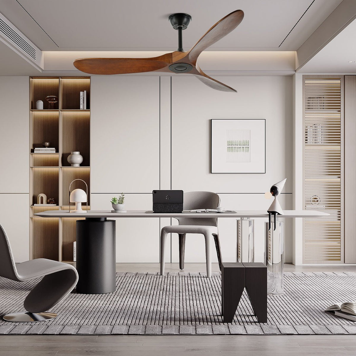 Ventilatore da Soffitto Leno Moderno in Legno di Noce con Telecomando