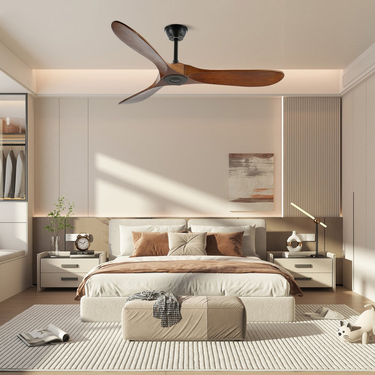 Ventilatore da Soffitto Leno Moderno in Legno di Noce con Telecomando