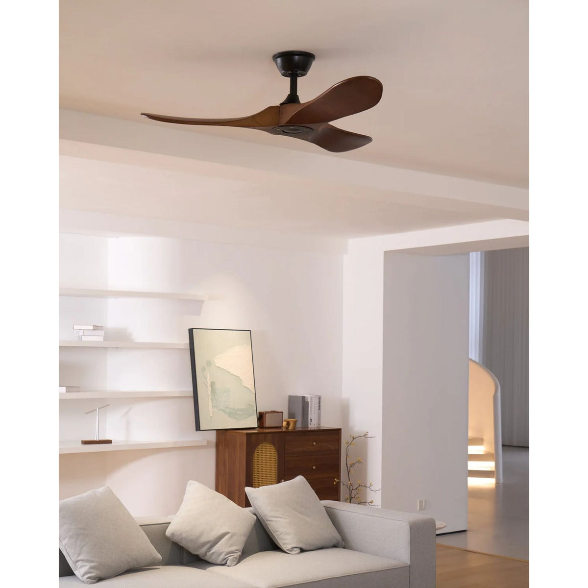 Ventilatore da Soffitto Leno Moderno in Legno di Noce con Telecomando