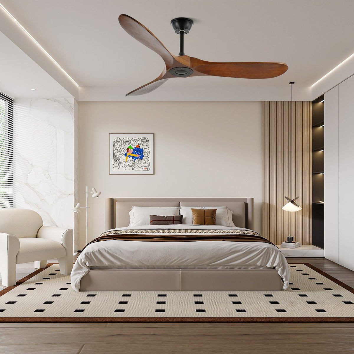 Ventilatore da Soffitto Leno Moderno in Legno di Noce con Telecomando