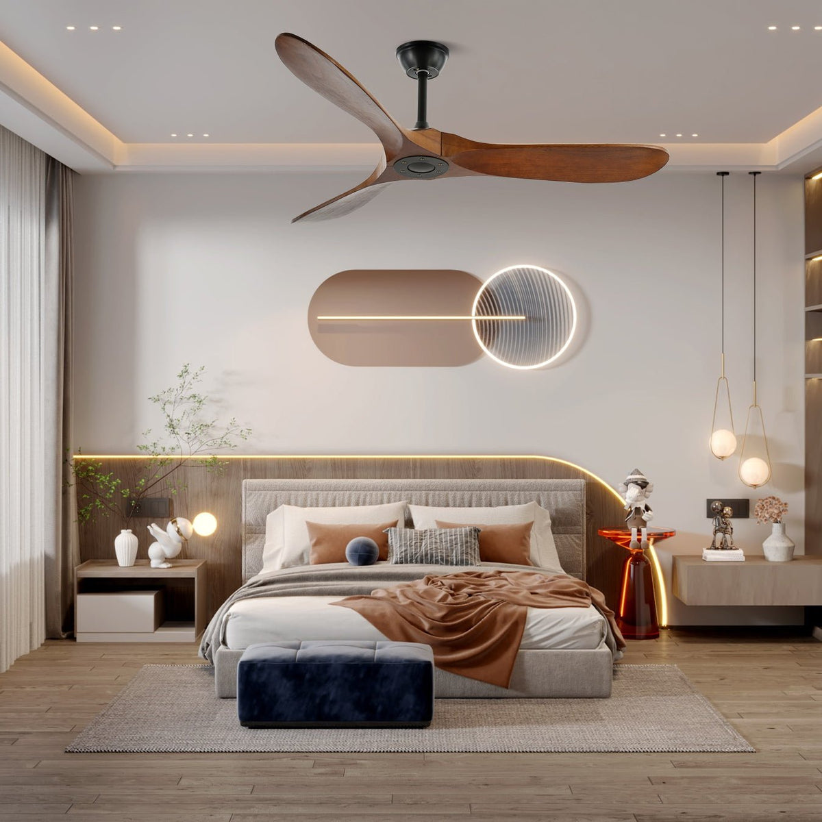 Ventilatore da Soffitto Leno Moderno in Legno di Noce con Telecomando