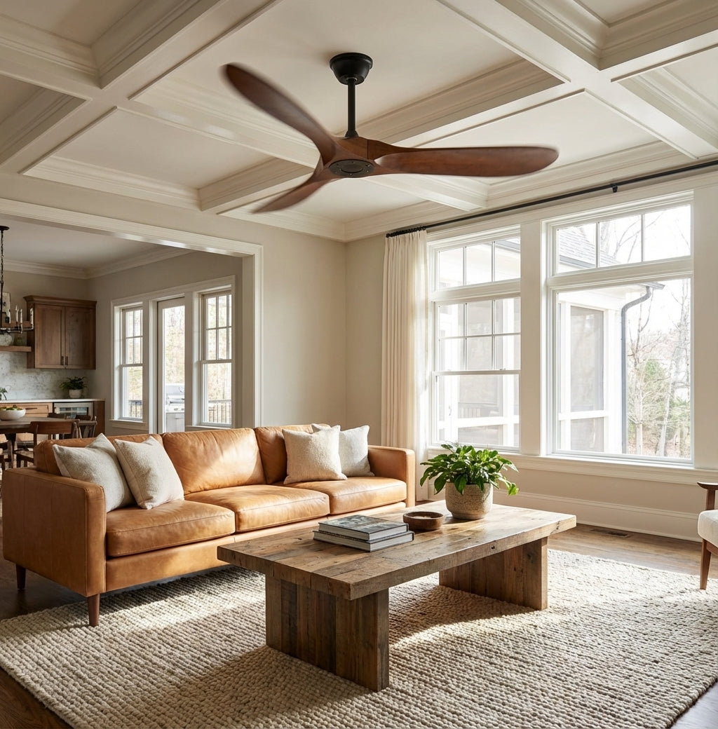 Ventilatore da Soffitto Leno Moderno in Legno di Noce con Telecomando
