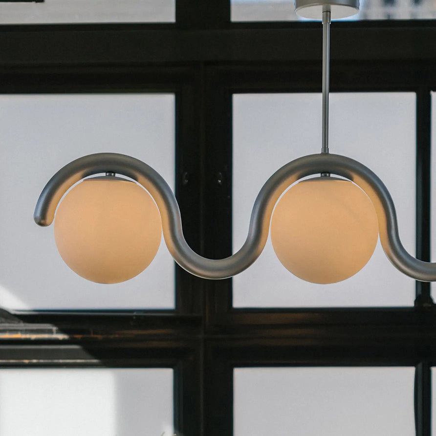 Lampadario Lineare Uveta Rosso&Argento