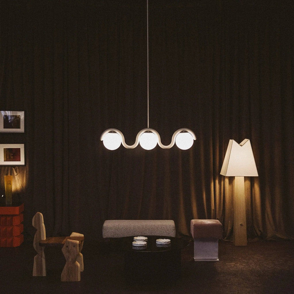 Lampadario Lineare Uveta Rosso&Argento