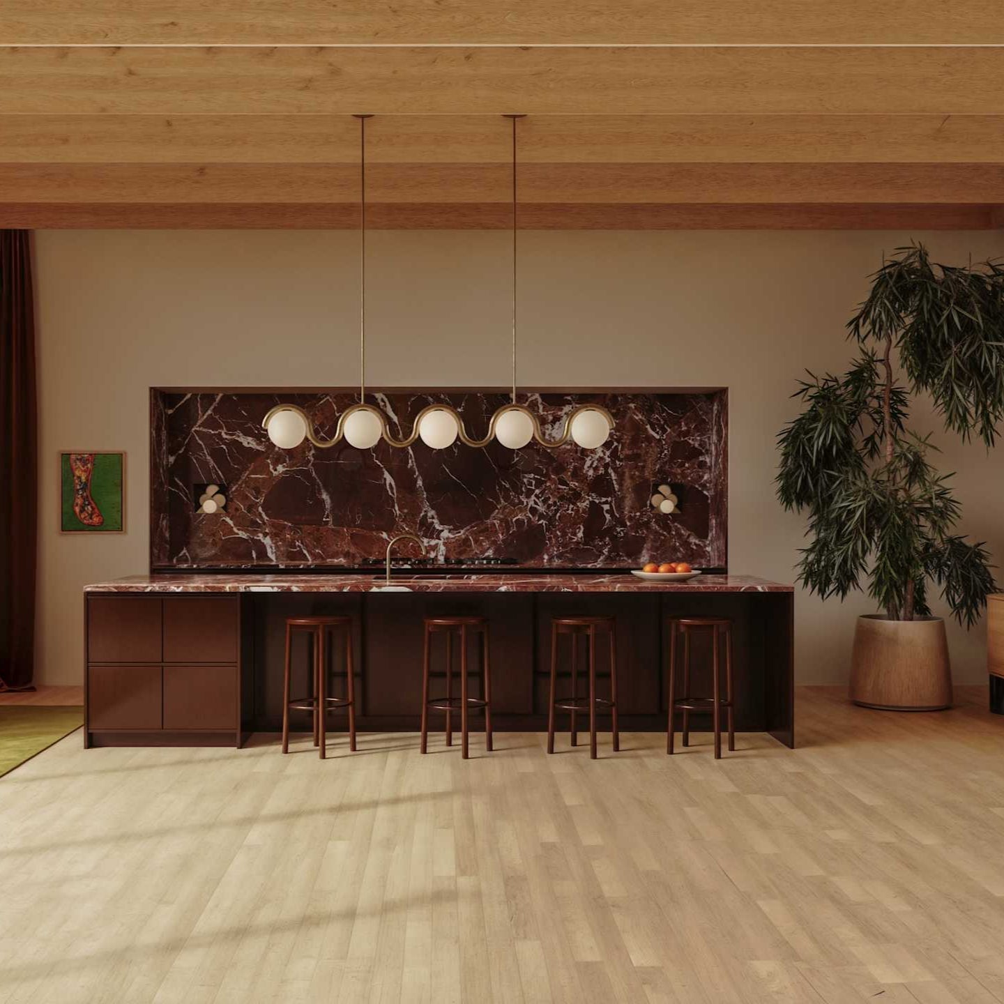 Lampadario Lineare Uveta Rosso&Argento