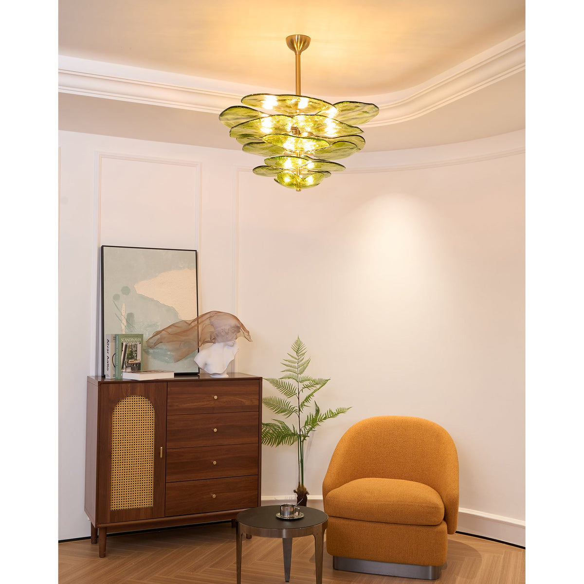 Lampadario in Vetro a Strati Foglia di Loto