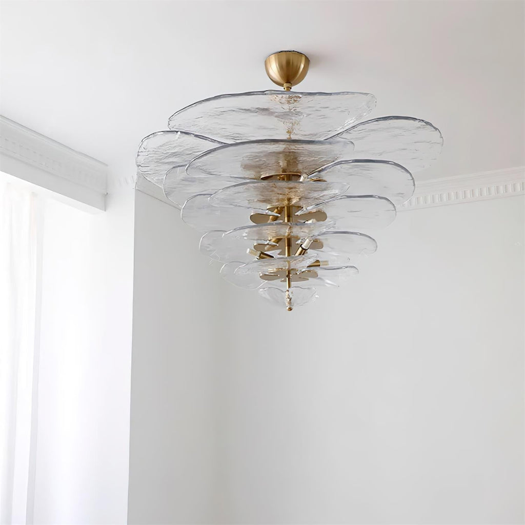 Lampadario in Vetro a Strati Foglia di Loto