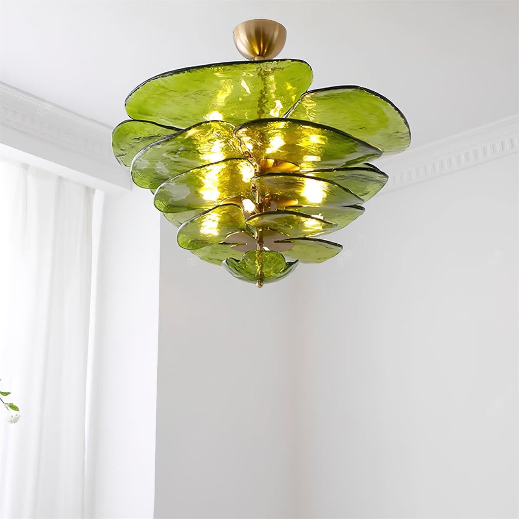 Lampadario in Vetro a Strati Foglia di Loto