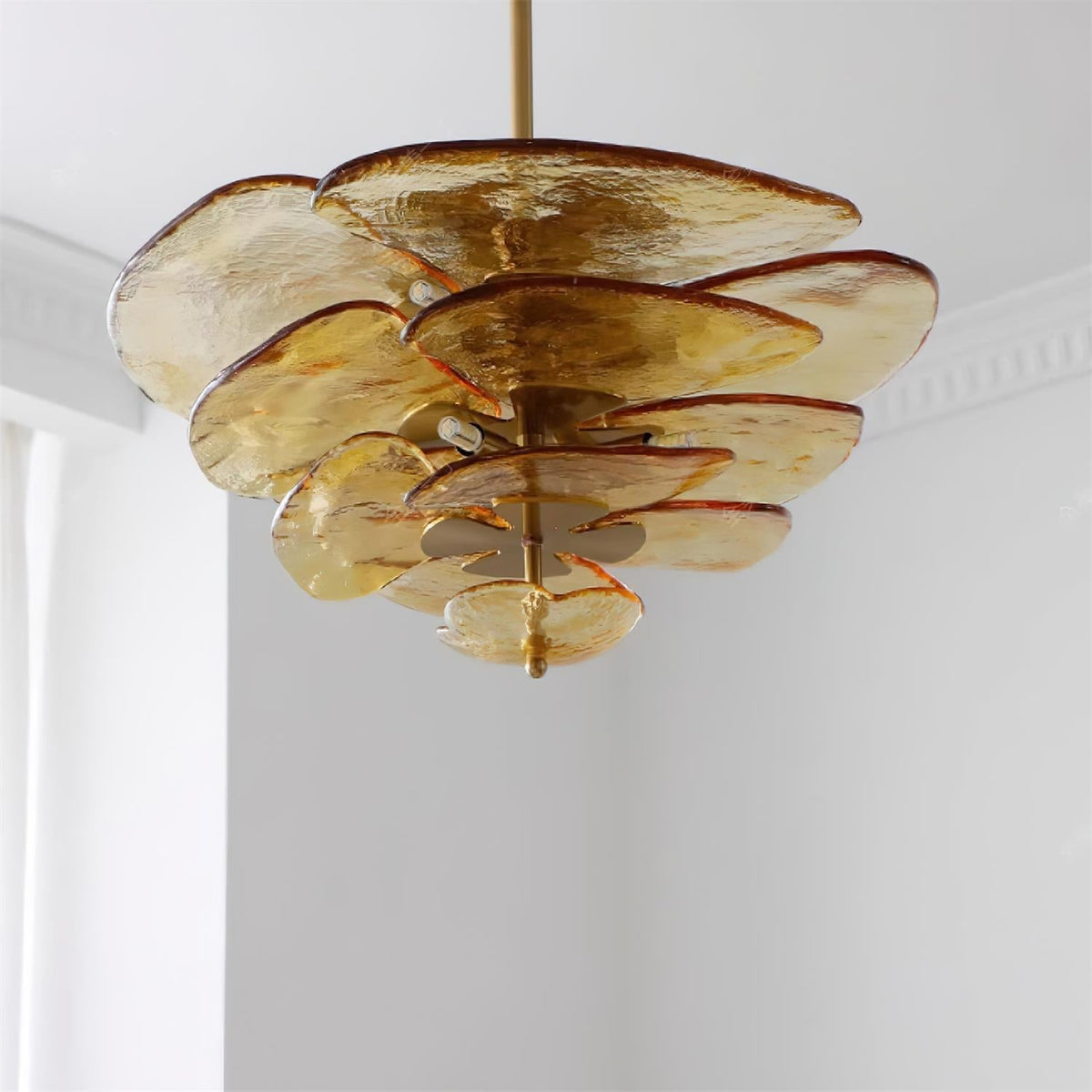 Lampadario in Vetro a Strati Foglia di Loto