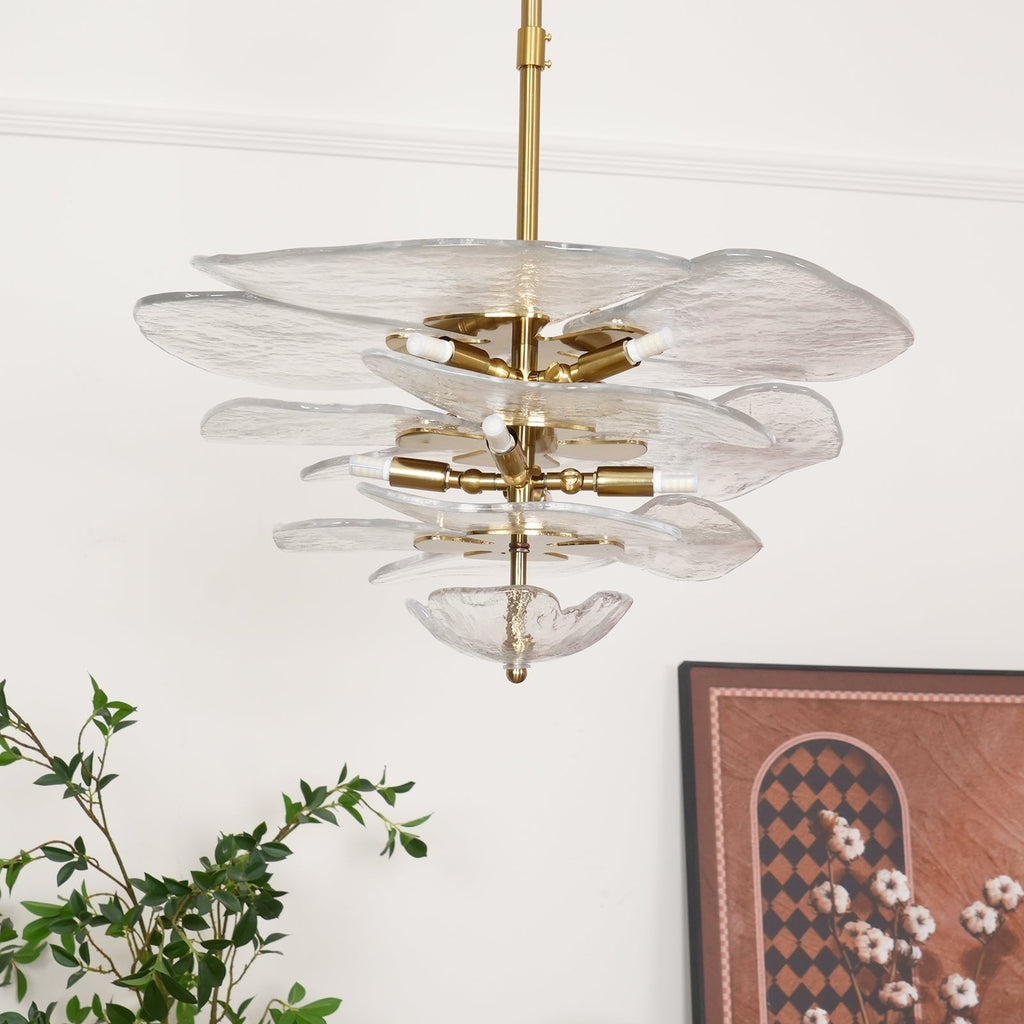 Lampadario in Vetro a Strati Foglia di Loto