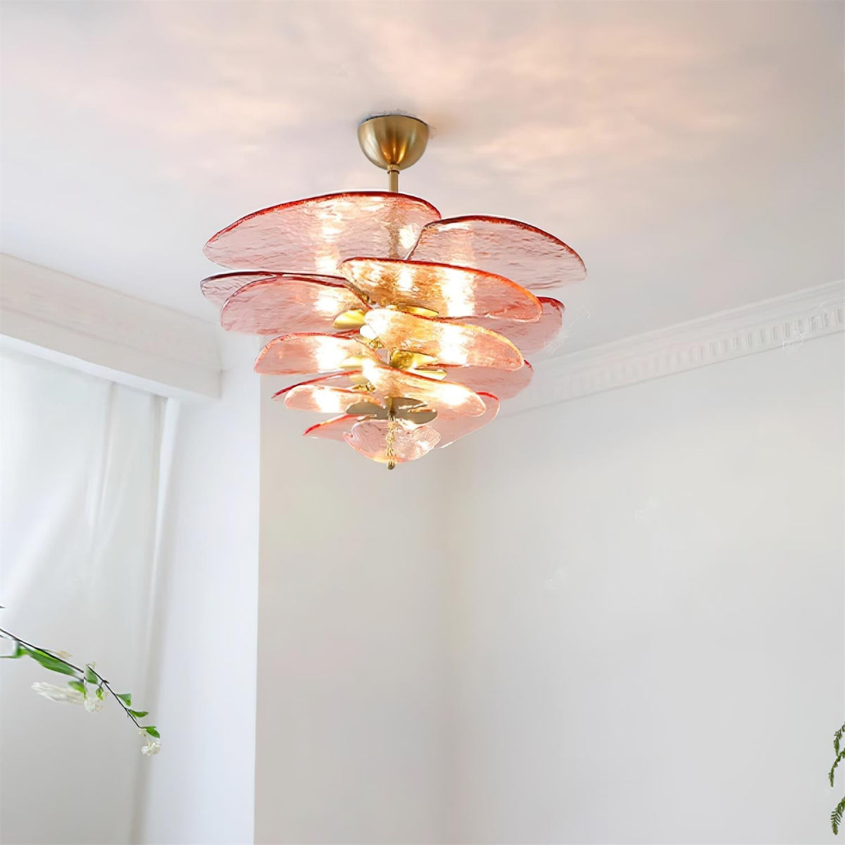 Lampadario in Vetro a Strati Foglia di Loto