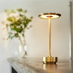 Lampada da Tavolo LED Ricaricabile con Testa di Luce a Disco e Base in Metallo