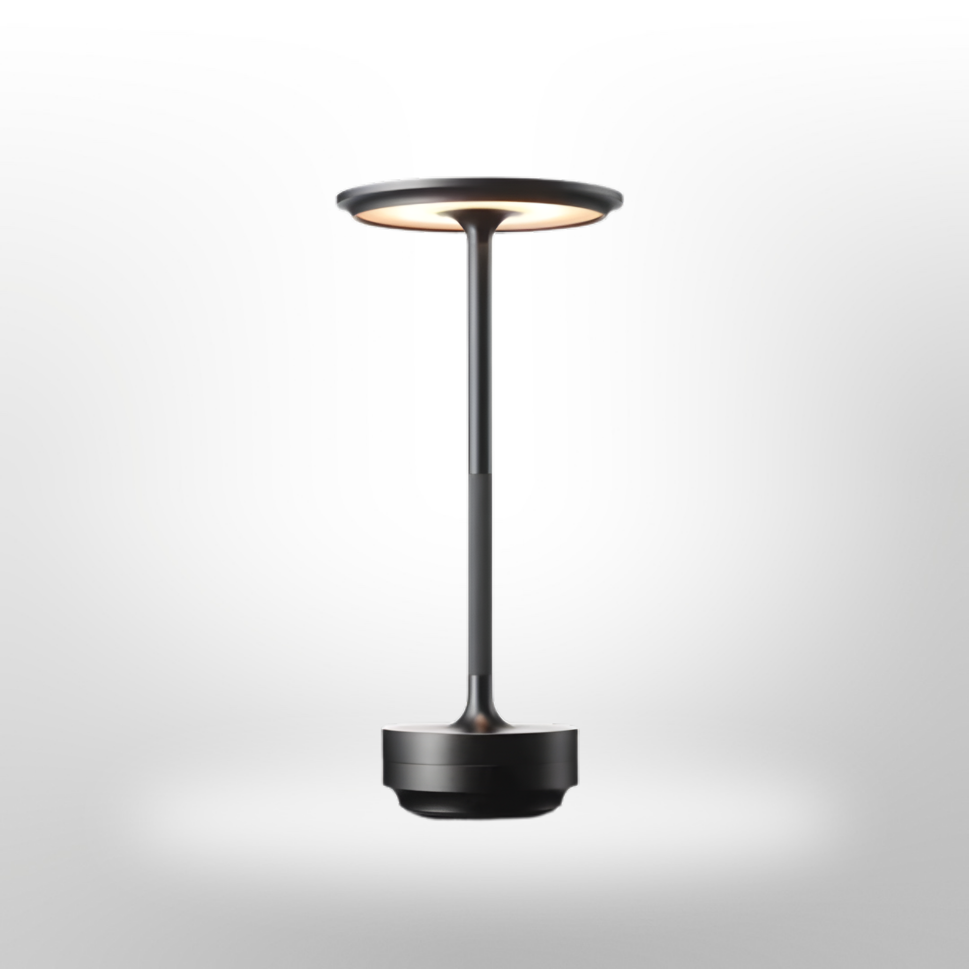 Lampada da Tavolo LED Ricaricabile con Testa di Luce a Disco e Base in Metallo