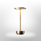 Lampada da Tavolo LED Ricaricabile con Testa di Luce a Disco e Base in Metallo