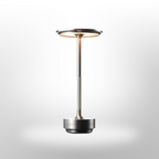 Lampada da Tavolo LED Ricaricabile con Testa di Luce a Disco e Base in Metallo