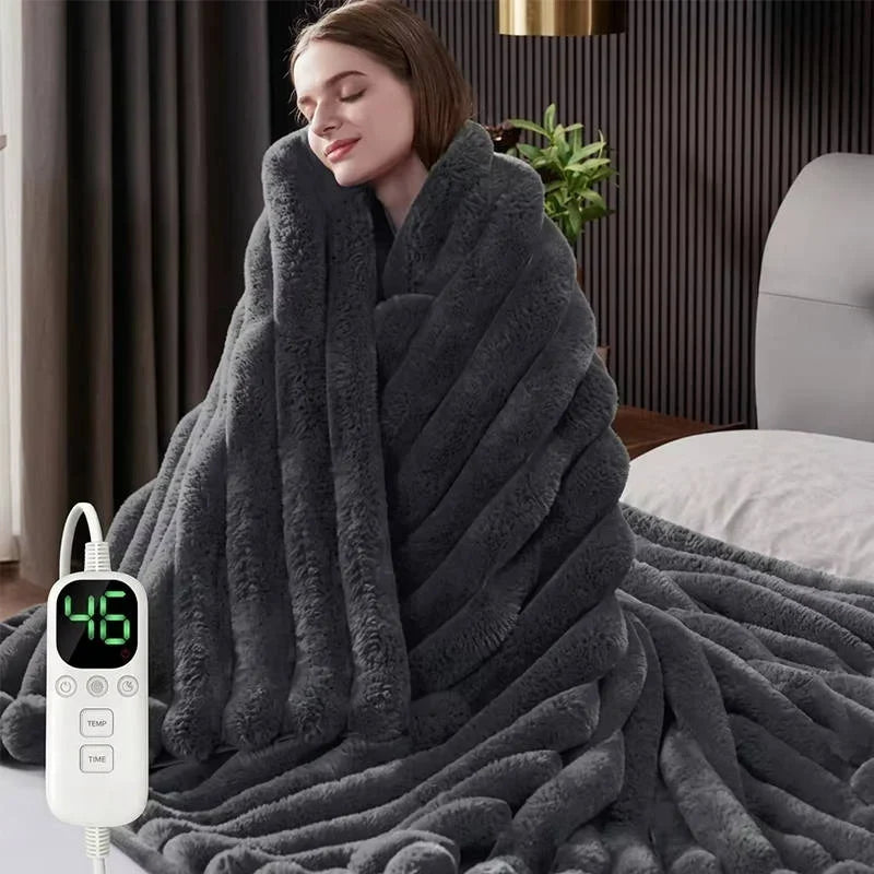 Coperta Elettrica in Pelliccia Sintetica con 12 Impostazioni di Calore