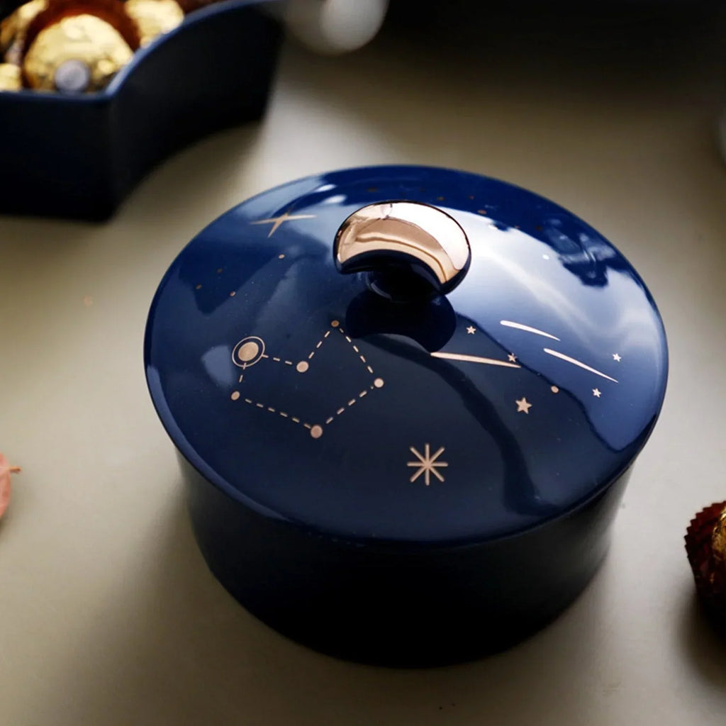 Piatto Rotante in Ceramica con 5 Scomparti – Design Cielo Stellato per Stuzzichini e Snack