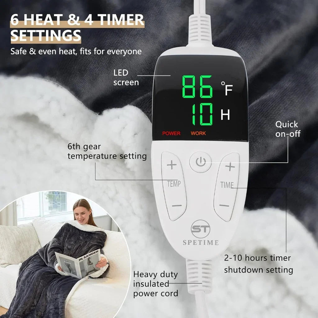 Coperta Elettrica Portatile con Calore Regolabile e Controller Rimovibile