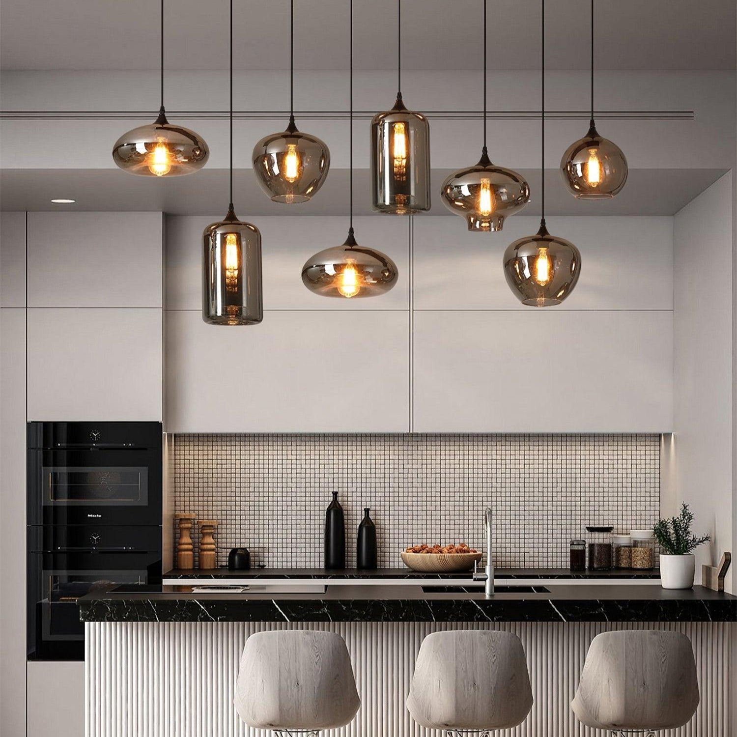 Luce a sospensione in vetro minimalista di giugno, grigio fumo