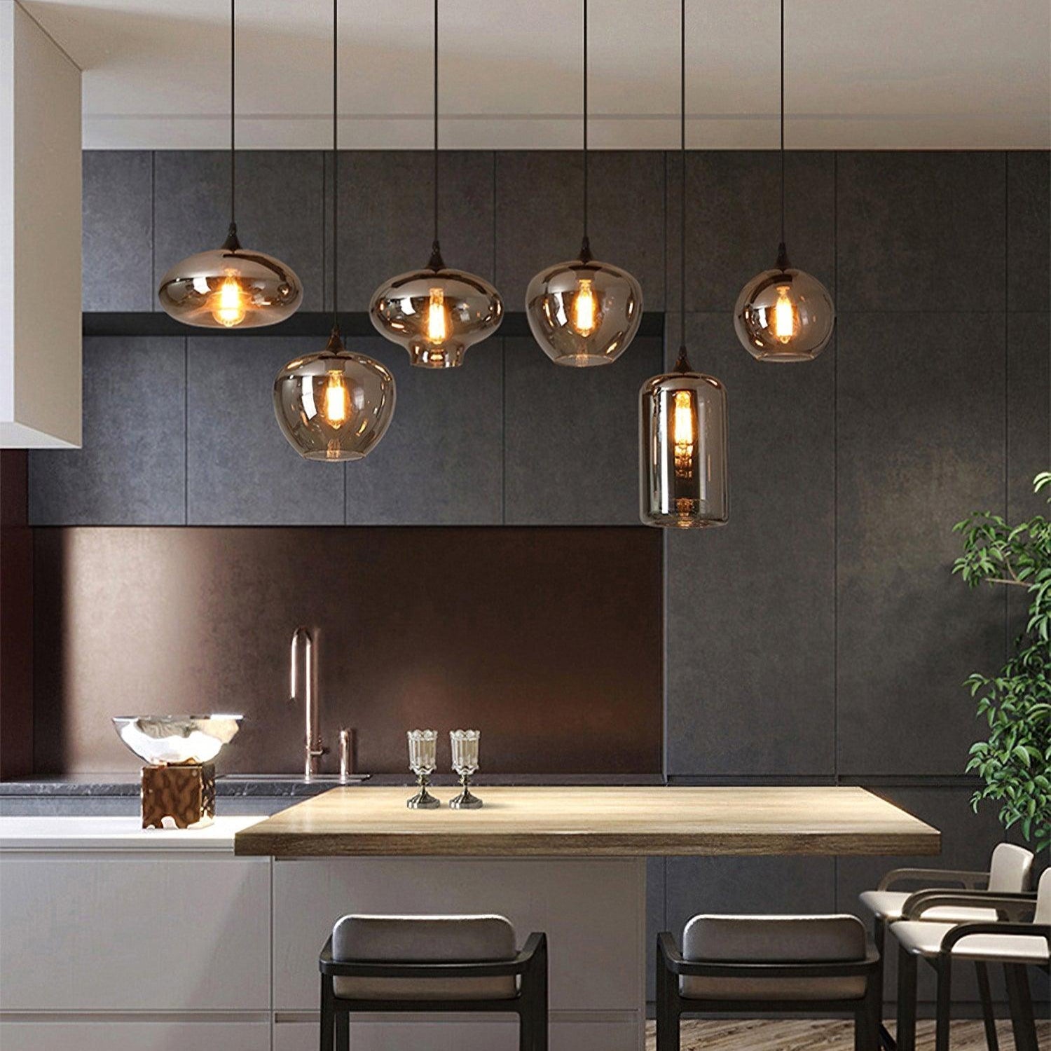 Luce a sospensione in vetro minimalista di giugno, grigio fumo