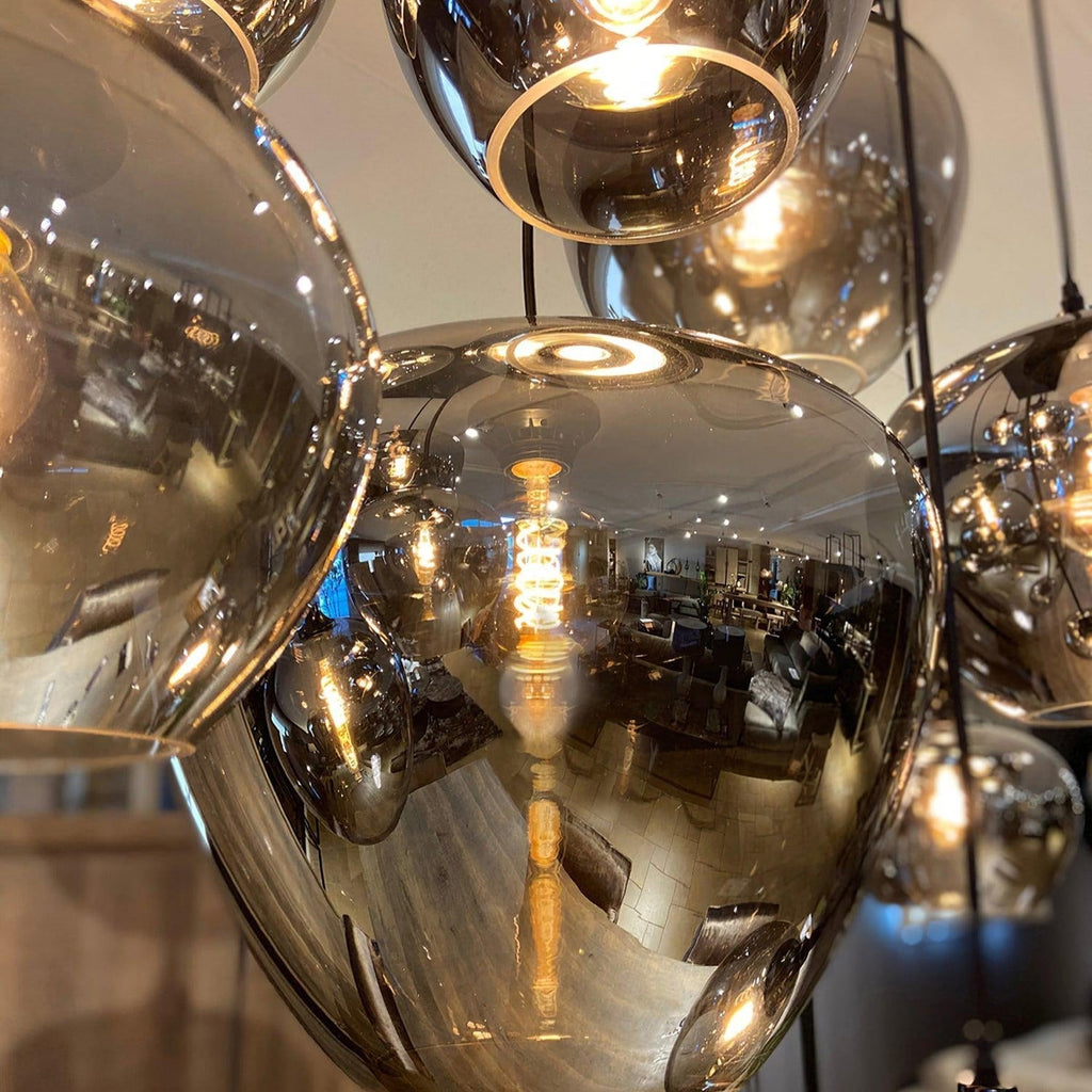 Luce a sospensione in vetro minimalista di giugno, grigio fumo