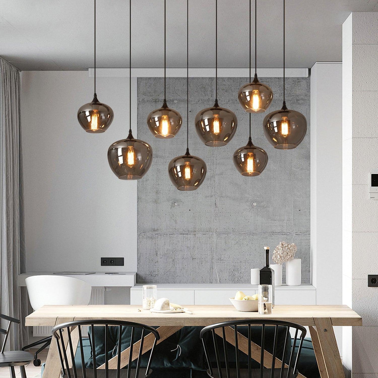 Luce a sospensione in vetro minimalista di giugno, grigio fumo