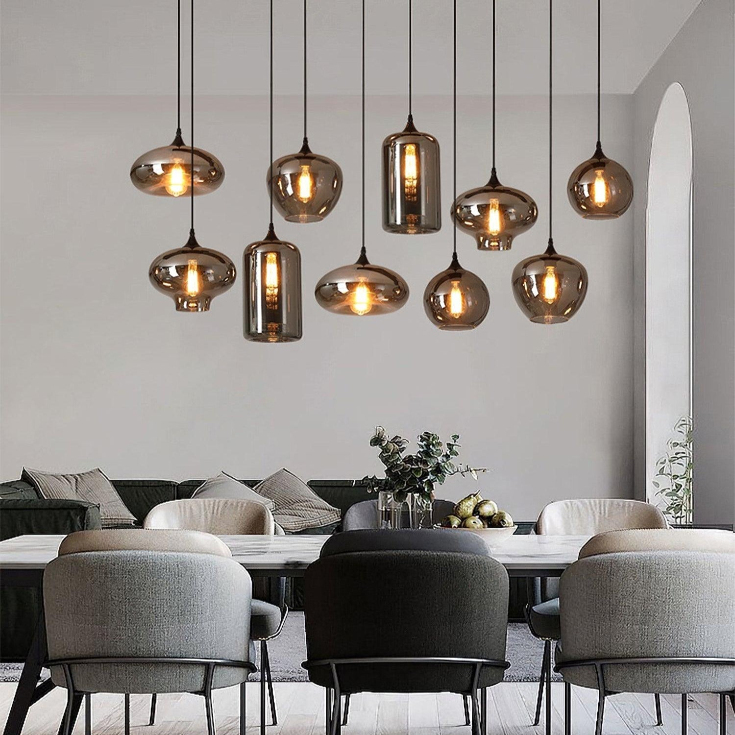 Luce a sospensione in vetro minimalista di giugno, grigio fumo