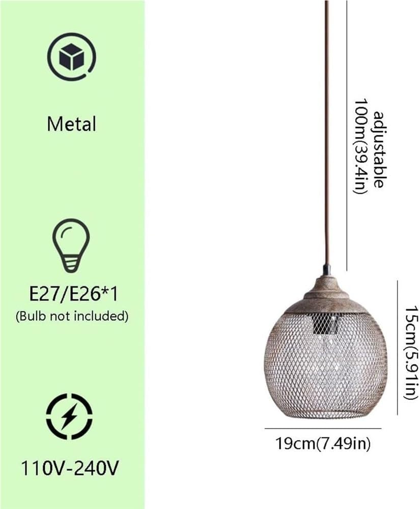 Lampada a sospensione in metallo rustico a rete