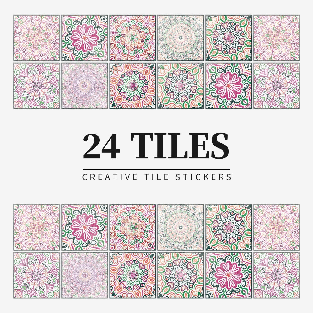 Adesivi per piastrelle portoghesi autoadesivi con motivo mandala colorato per decorazione murale di cucina e bagno set di 24 pezzi | Sansoti