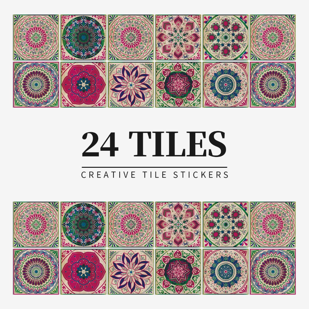 Adesivi per piastrelle portoghesi autoadesivi con motivo mandala colorato per decorazione murale di cucina e bagno set di 24 pezzi | Sansoti