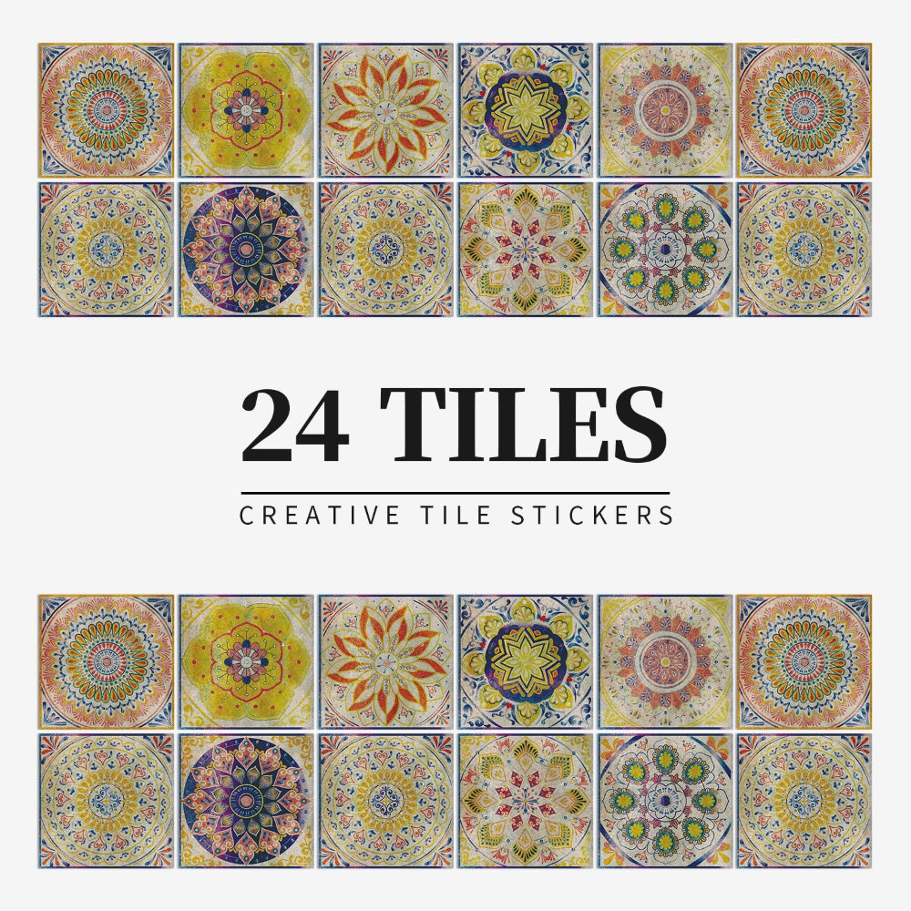 Adesivi per piastrelle portoghesi autoadesivi con motivo mandala colorato per decorazione murale di cucina e bagno set di 24 pezzi | Sansoti