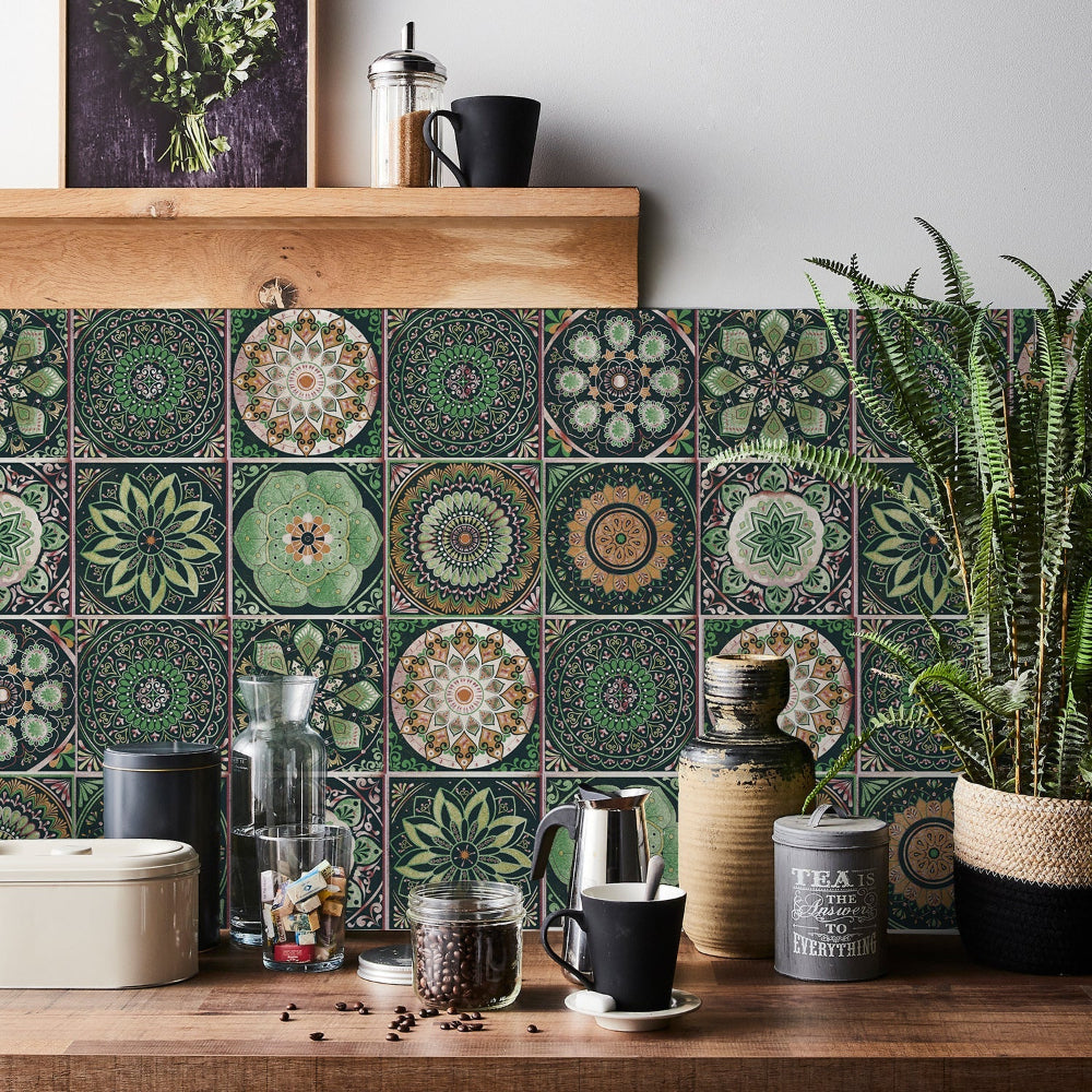Adesivi per piastrelle portoghesi autoadesivi con motivo mandala colorato per decorazione murale di cucina e bagno set di 24 pezzi | Sansoti