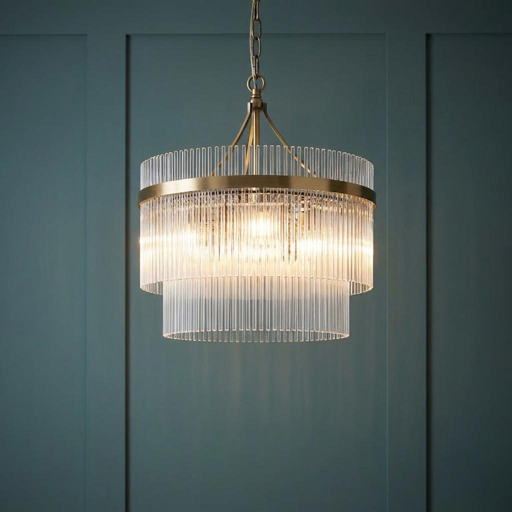Lampadario Marietta in Ottone a 3 Luci - Aste di Vetro