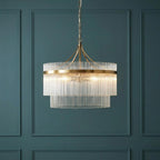 Lampadario Marietta in Ottone con 5 Luci - Aste di Vetro