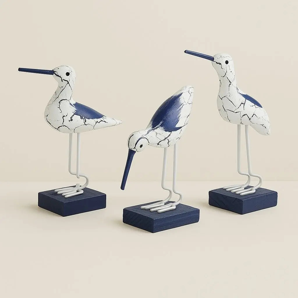 Set di Sculture in Legno di Uccelli Marini