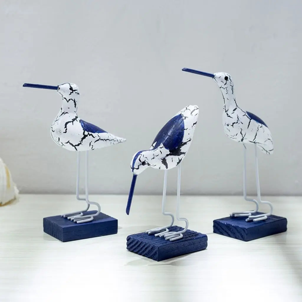 Set di Sculture in Legno di Uccelli Marini