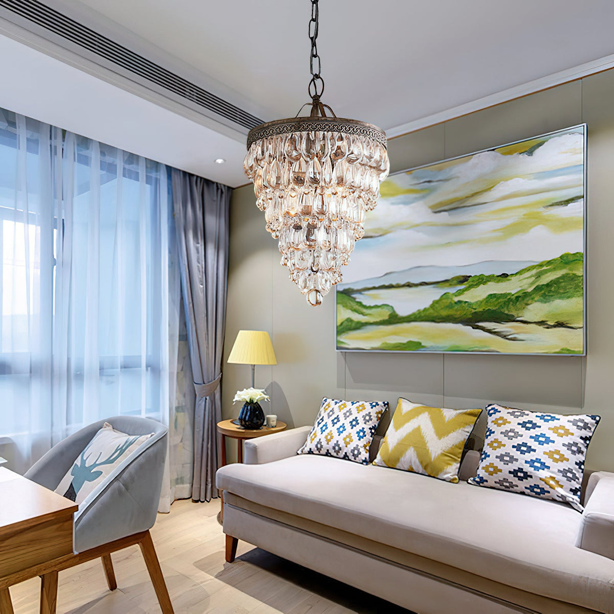 Lampadario a Piramide Invertita in Cristallo