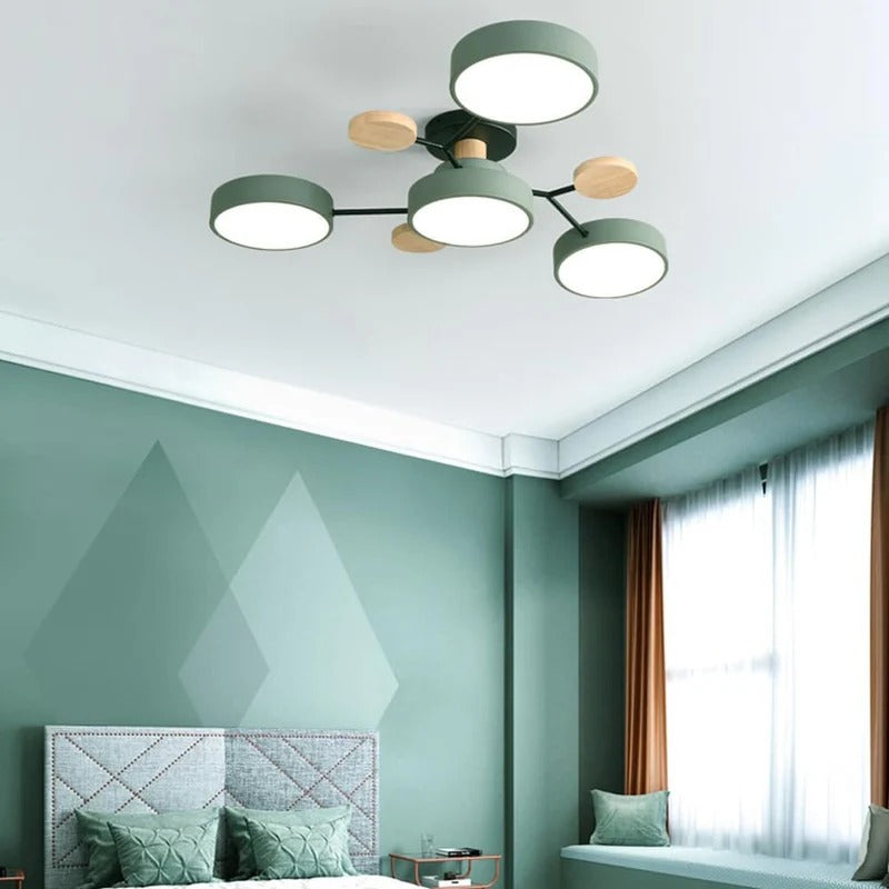 Lampada da soffitto Masmon – Metallo & Acrilico – Verde & Legno – Ø 85/90/94 cm – Design moderno per il soggiorno
