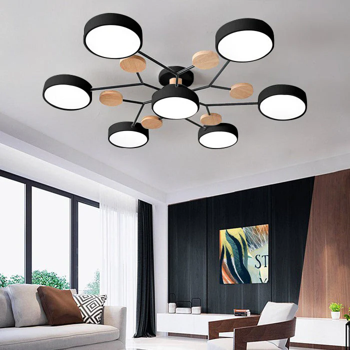Lampada da soffitto Masmon – Metallo & Acrilico – Verde & Legno – Ø 85/90/94 cm – Design moderno per il soggiorno