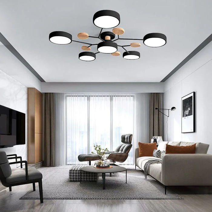 Lampada da soffitto Masmon – Metallo & Acrilico – Verde & Legno – Ø 85/90/94 cm – Design moderno per il soggiorno