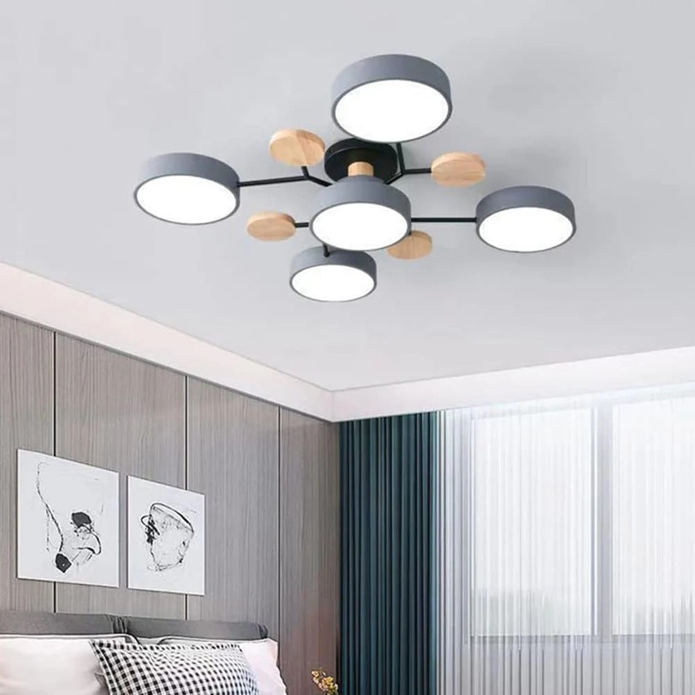 Lampada da soffitto Masmon – Metallo & Acrilico – Verde & Legno – Ø 85/90/94 cm – Design moderno per il soggiorno